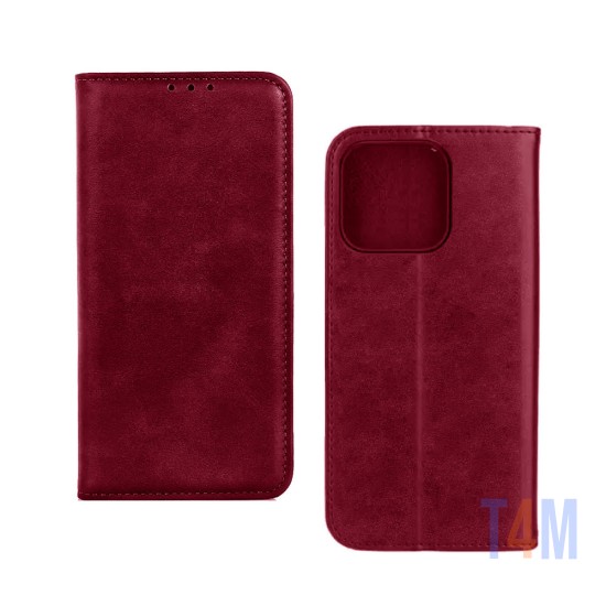 Capa Flip de Couro com Bolso Interno para Xiaomi Redmi 12c Vermelho
